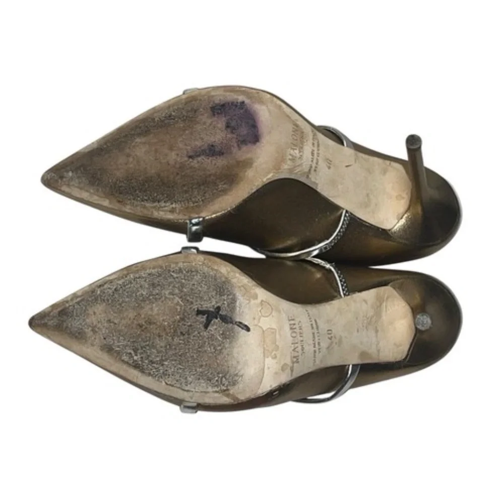 Malone Souliers Maureen Stilettos Gold Silver Leather Mules Size 40 / US 10
